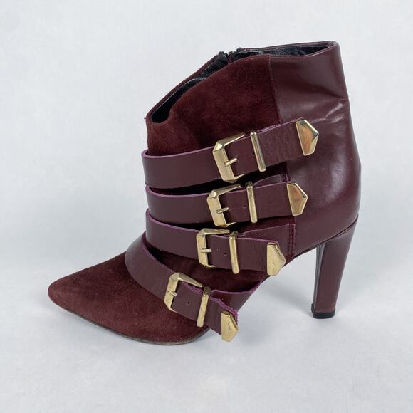 The Kooples Shoes - The Kooples Burgundy Oxblood Heeled Buckle Booties 37